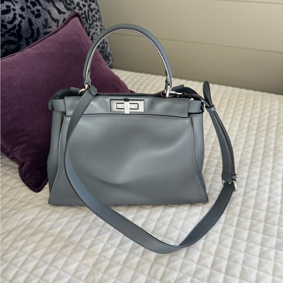 Fendi Gray/Blue Peekaboo Handbag with 2 Shoulder straps - Picture 11 of 12
